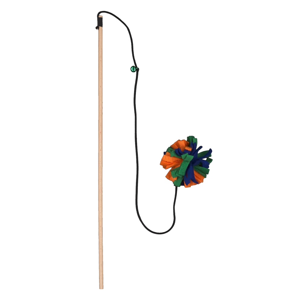 Іграшка-вудочка AnimAll Помпон з дзвіночком для котів, різнокольорова, матеріал поліестр, 40 см