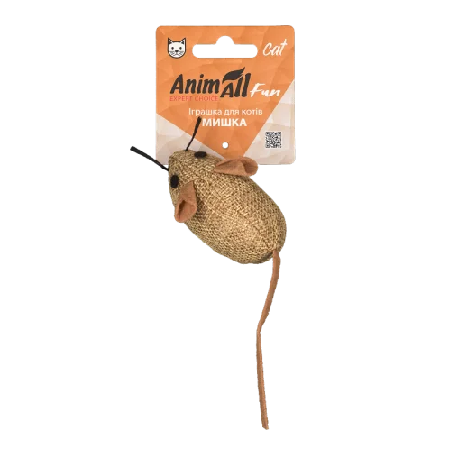 Іграшка мʼяка AnimAll Fun Мишка з дзвіночком для котів, матеріал поліестр, 15 см 