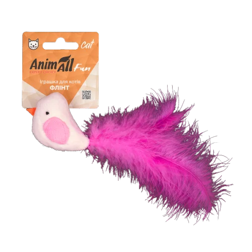 Іграшка мʼяка AnimAll Fun Флінт з пірʼям для котів, матеріал поліестр, 15 см 