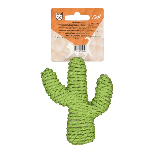 Іграшка AnimAll Fun Кактус для котів, матеріал сизаль, колір зелений, 11 см 