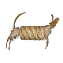 Іграшка сизаль AnimAll Fun Бочка з пірʼям для котів, колір беж, 21 см 