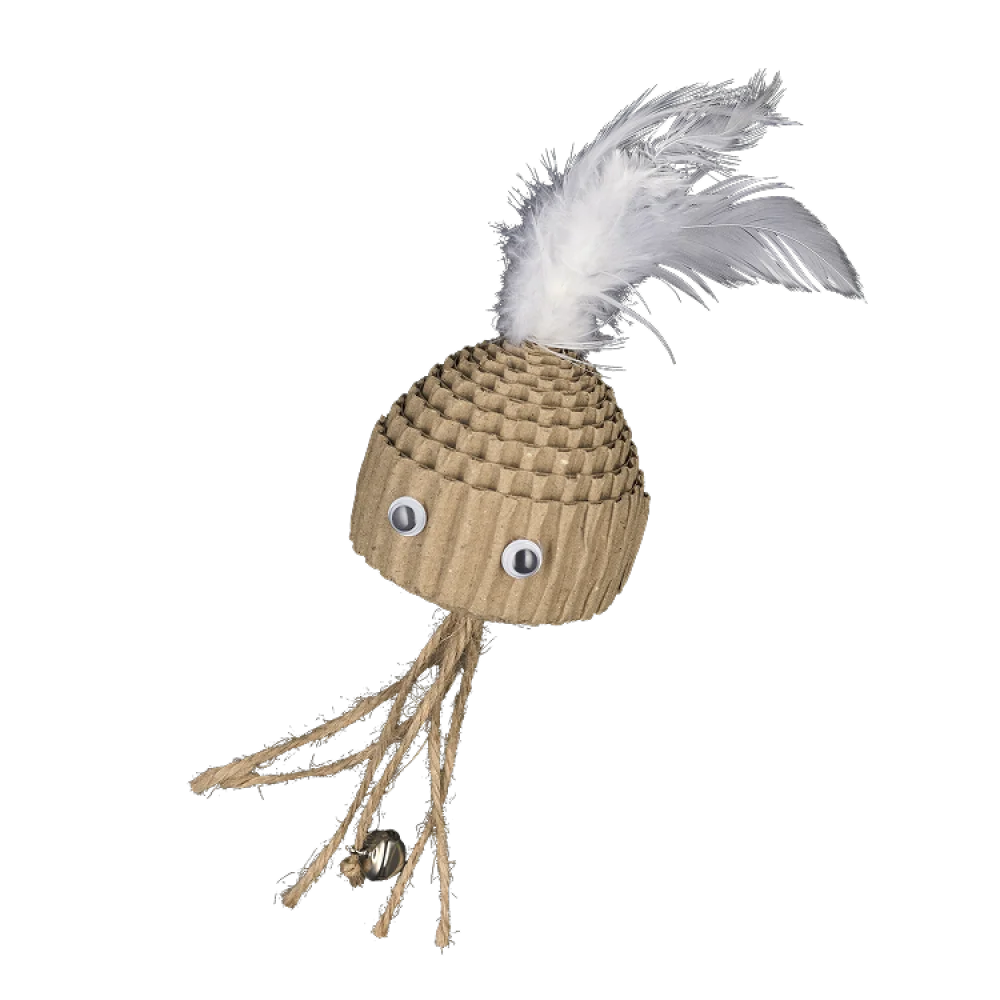 Іграшка AnimAll Fun Медуза з пірʼям та дзвіночком для котів, матеріал картон, колір беж, 20 см