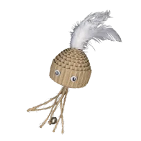 Іграшка картон AnimAll Fun Медуза з пірʼям та дзвіночком для котів, колір беж, 20 см