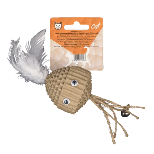 Іграшка AnimAll Fun Медуза з пірʼям та дзвіночком для котів, матеріал картон, колір беж, 20 см