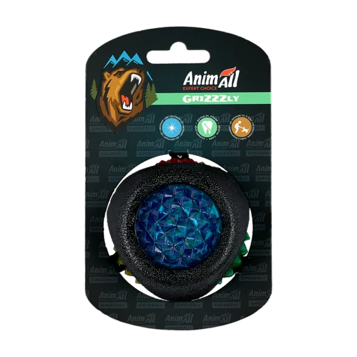 AnimAll GrizZzly LED Spiked Ball for Dogs, Black, 7.7 cm