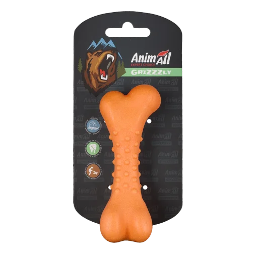 AnimAll GrizZzly Spiked Dog Bone Toy, Orange, 11x4.7x4 cm
