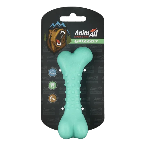 AnimAll GrizZzly Spiked Dog Bone Toy, Mint, 11x4.7x4 cm