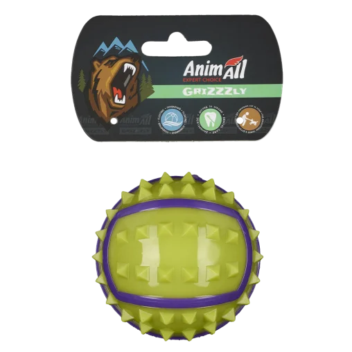 AnimAll GrizZzly Spiked Ball for Dogs, Yellow, M 8.4 cm