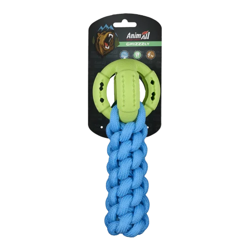AnimAll GrizZzly CrossFit Rope with Ball for Dogs, Green-Blue, 24x10x6 cm