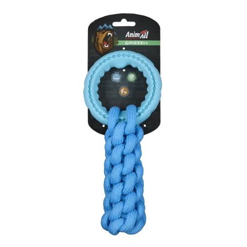 AnimAll GrizZzly CrossFit Rope Toy with Ring for Dogs, Blue, 24x10x6 cm