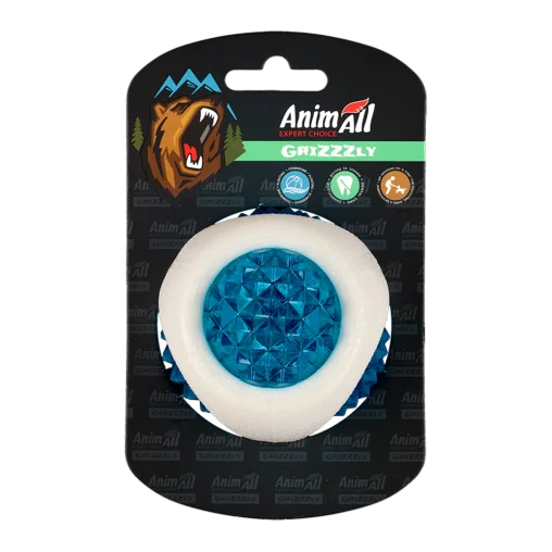 AnimAll GrizZzly LED Toy Spiked Ball for Dogs, White and Blue, 7.7 cm