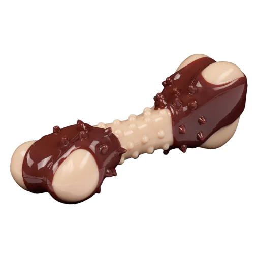 AnimAll GrizZzly Spiked Bone Toy with Meat Flavor for Dogs, Brown, M 13.5x5.7x4.9 cm