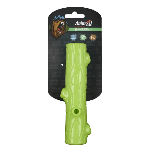 AnimAll GrizZzly Crunchy Stick with Sound for Dogs, Green, 16x3.5 cm