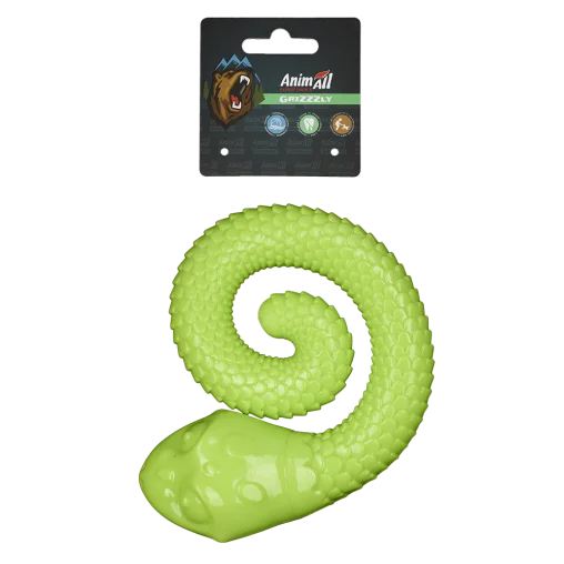 AnimAll GrizZzly Squeaky Snake Dog Toy, Green, 18.4x15x5.6 cm