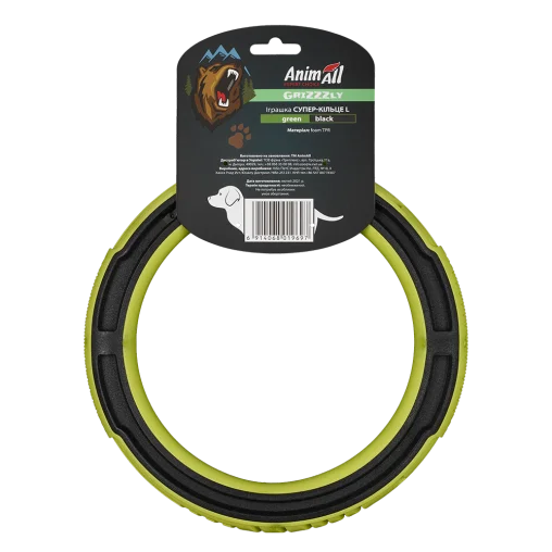 AnimAll GrizZzly Super CrossFit Ring for Dogs, Green, L 24x24x3.25 cm