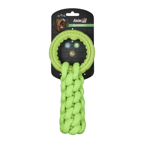AnimAll GrizZzly CrossFit Rope Toy with Ring for Dogs, Green, 24x10x6 cm