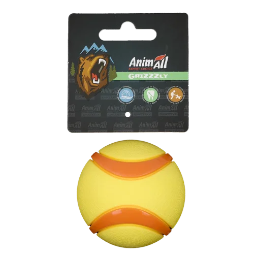 AnimAll GrizZzly Squeaky Tennis Ball for Dogs, Yellow, 6.4 cm