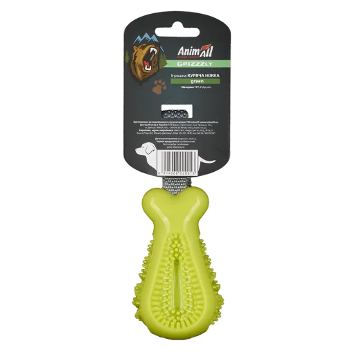 AnimAll GrizZzly Chicken Leg Squeaky Dog Toy, Green, 25×7.2×5.8 cm