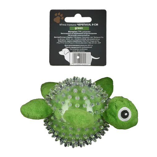 AnimAll GrizZzly Soft Toy Turtle with Squeaker for Dogs, Green, 9 cm