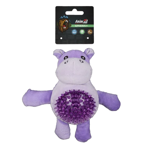 AnimAll GrizZzly Soft Toy Hippopotamus with Squeaker for Dogs, polyester, 19x18x8 cm