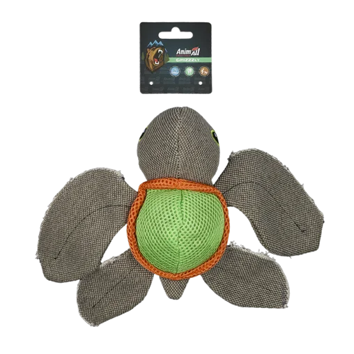 AnimAll GrizZzly Soft Squeaky Turtle Dog Toy, Green, 20x26x9 cm