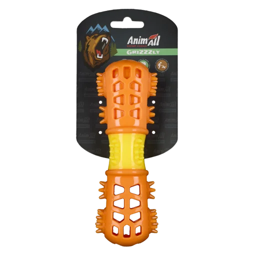AnimAll GrizZzly Multi-Bone Toy with Squeaker for Dogs, Orange, S 18.7x6x4.2 cm
