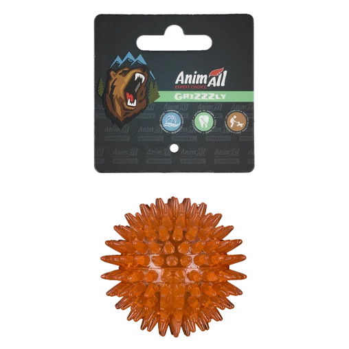 AnimAll GrizZzly Spiky Squeaky Ball for Dogs, Orange, 6.4 cm