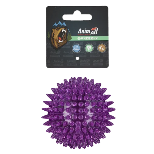 AnimAll GrizZzly Spiky Squeaky Ball for Dogs, Purple, 8.4 cm