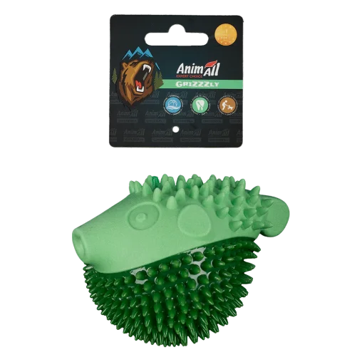 AnimAll GrizZzly Fugu Fish Squeaky Dog Toy, Green, 12.1x9x8.9 cm