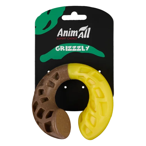 Іграшка AnimAll GrizZzly Дентальна підкова для собак, з додаванням деревного волокна, колір жовто-коричневий, 10,4х10,2х8,4 см