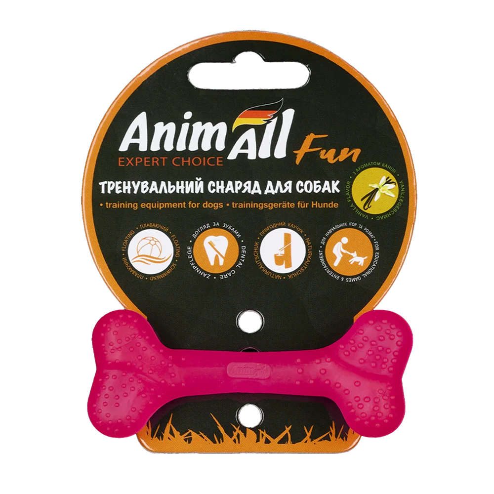 Іграшка AnimAll Fun Тренувальна шипована кістка для собак, з ароматом ванілі, колір кораловий, 8 см