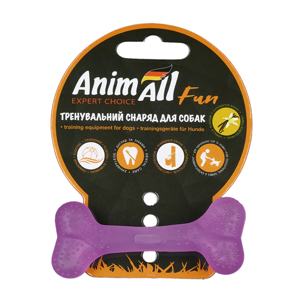 Іграшка AnimAll Fun Тренувальна кістка з ароматом ванілі для собак, колір фіолетовий, 8 см