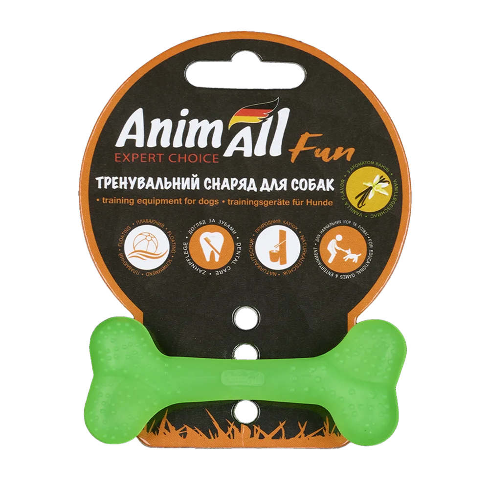 Іграшка AnimAll Fun Тренувальна шипована кістка для собак, з ароматом ванілі, колір зелений, 8 см