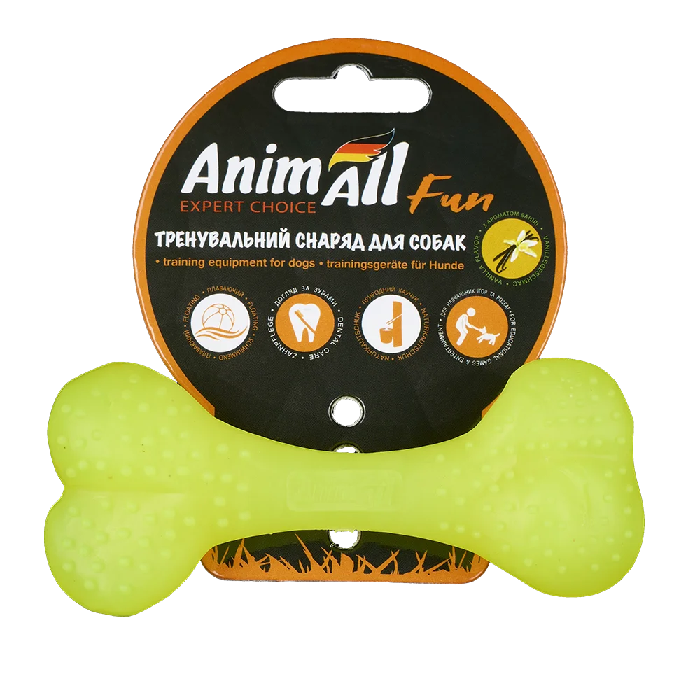 Іграшка AnimAll Fun Тренувальна кістка з ароматом ванілі для собак, колір жовтий, 12 см