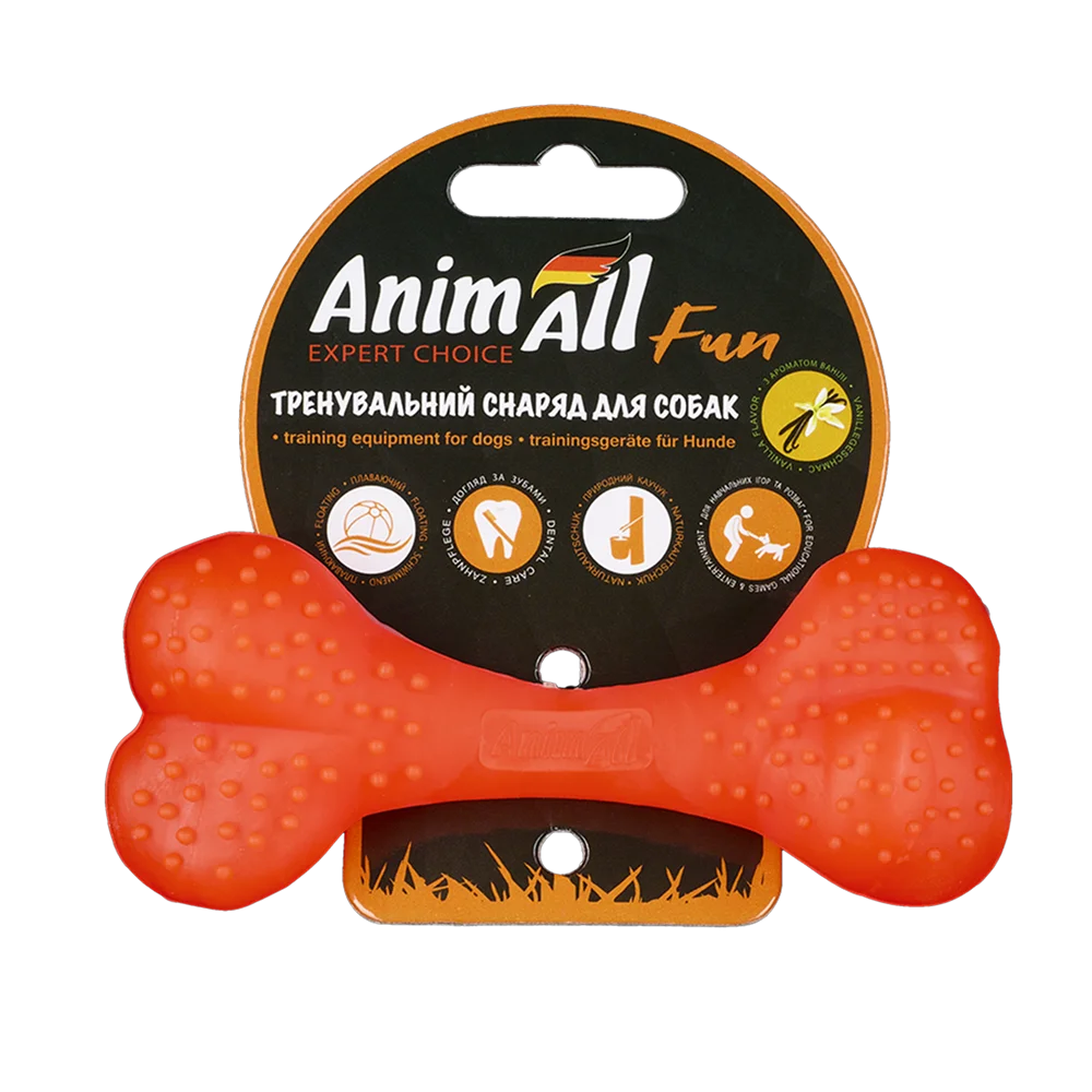 AnimAll Fun Dog Training Spiked Bone Toy, Vanilla Scented, Orange, 12 cm