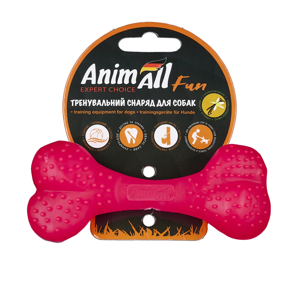 Іграшка AnimAll Fun Тренувальна шипована кістка для собак, з ароматом ванілі, колір кораловий, 12 см