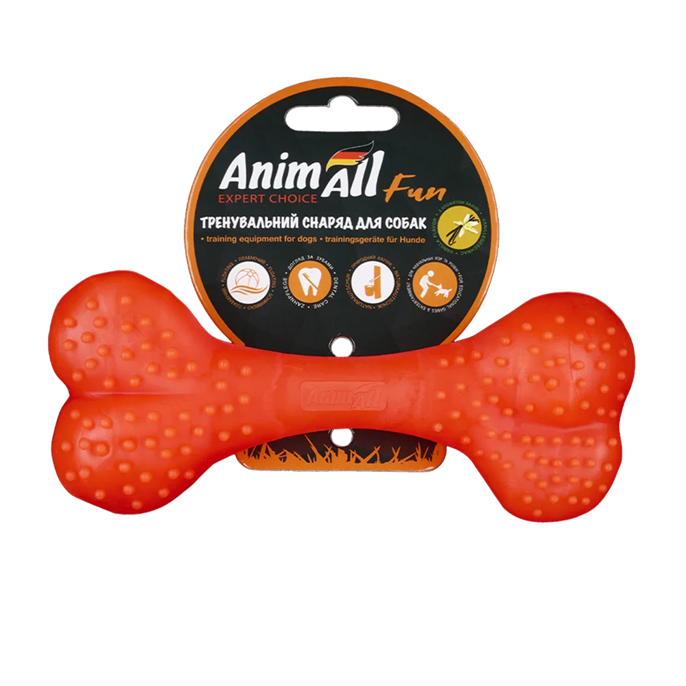 Іграшка AnimAll Fun Тренувальна шипована кістка для собак, з ароматом ванілі, колір помаранчевий, 15 см