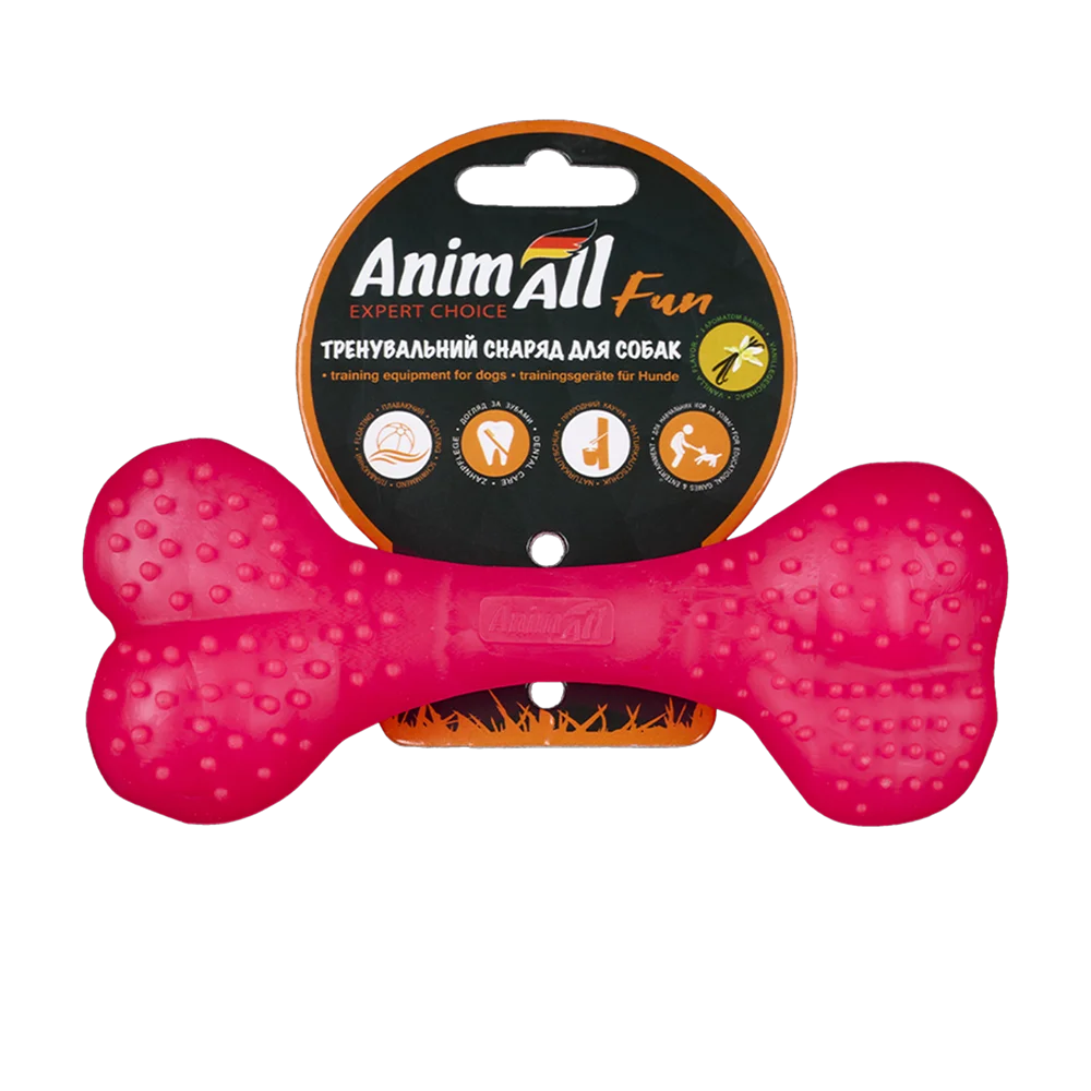 AnimAll Fun Dog Training Spiked Bone Toy, Vanilla Scented, Coral, 15 cm