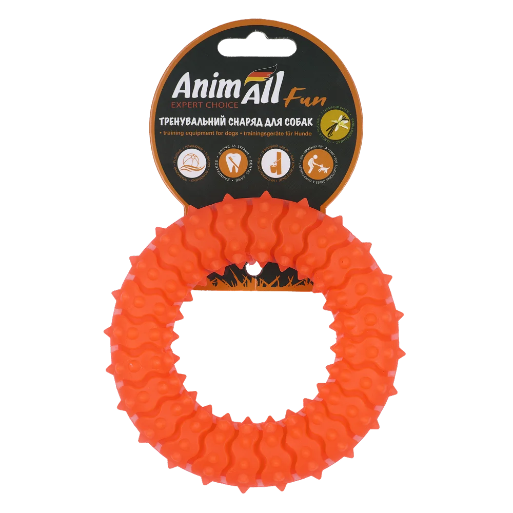 Іграшка AnimAll Fun Тренувальне шиповане кільце для собак, з ароматом ванілі, колір помаранчевий, 12 см