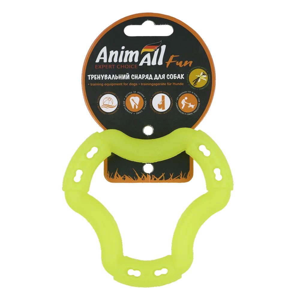 Іграшка AnimAll Fun Тренувальне кільце для собак, з ароматом ванілі, колір жовтий, 12 см