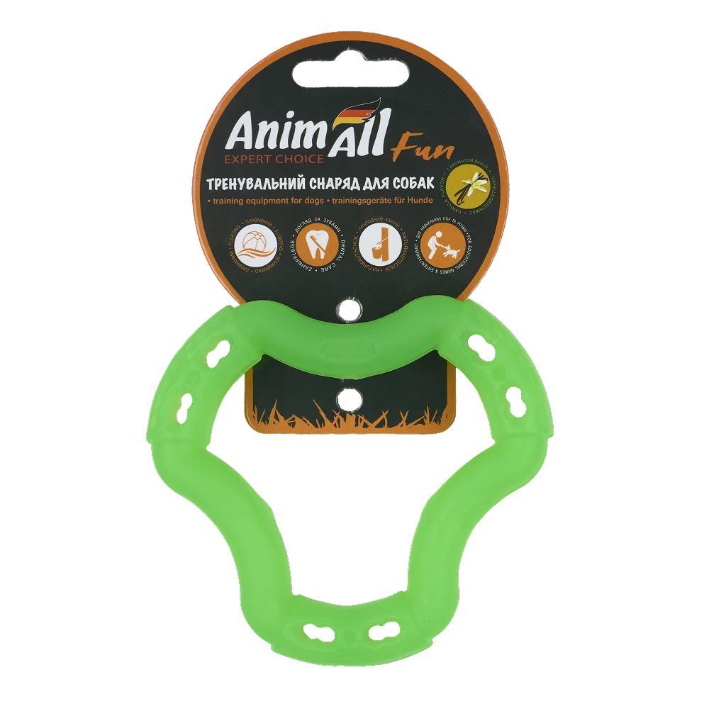 Іграшка AnimAll Fun Тренувальне кільце для собак, з ароматом ванілі, колір зелений, 12 см