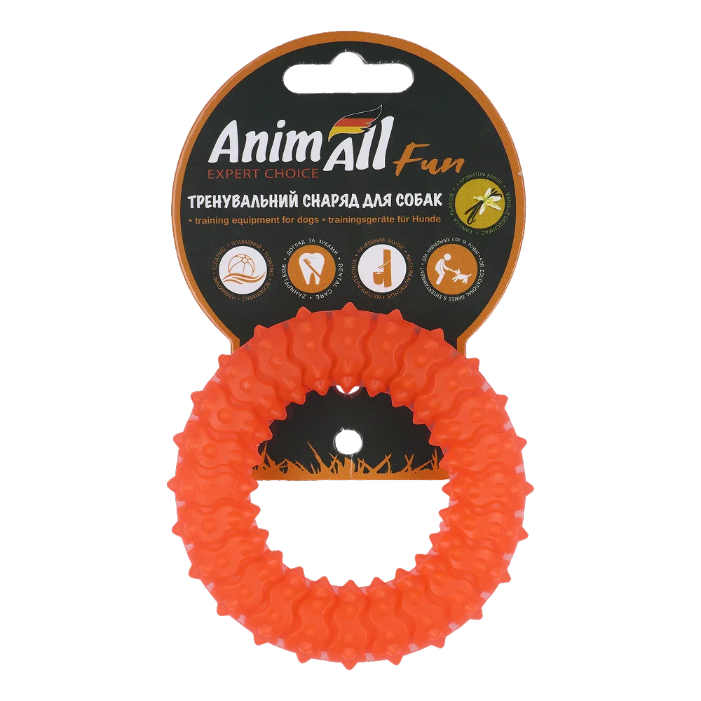 Іграшка AnimAll Fun Тренувальне шиповане кільце для собак, з ароматом ванілі, колір помаранчевий, 9 см
