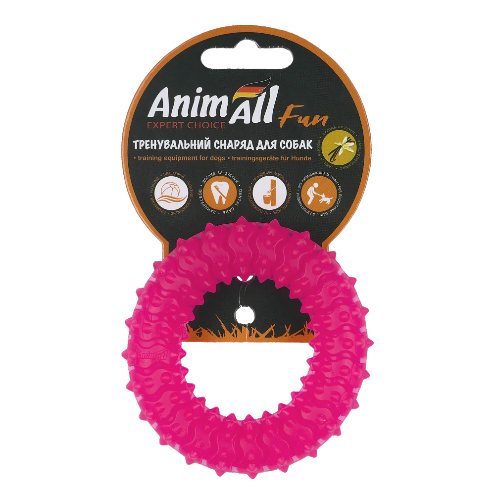 Іграшка AnimAll Fun Тренувальне шиповане кільце для собак, з ароматом ванілі, колір кораловий, 9 см