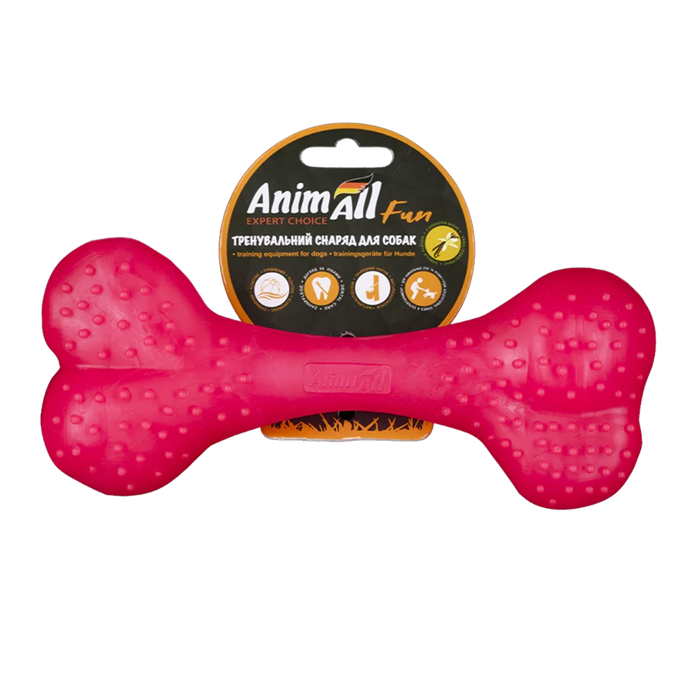 Іграшка AnimAll Fun Тренувальна шипована кістка для собак, з ароматом ванілі, колір кораловий, 25 см