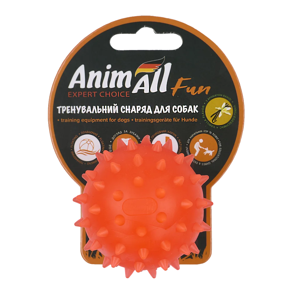 Іграшка AnimAll Fun Тренувальний шипований мʼяч «Каштан» для собак, з ароматом ванілі, колір помаранчевий, 7 см