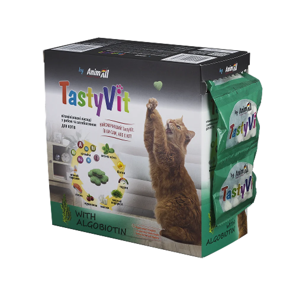 Вітамінізовані ласощі AnimAll TastyVit для котів, з рибою та алгобіотином, 600 штук (50 пакетів по 12 штук)