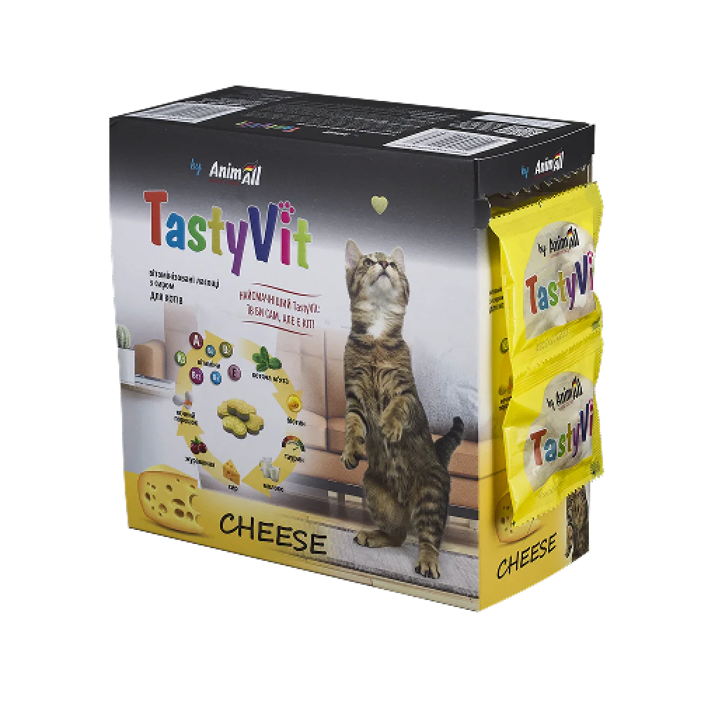 Вітамінізовані ласощі AnimAll TastyVit для котів, з сиром, 600 штук (50 пакетів по 12 штук)