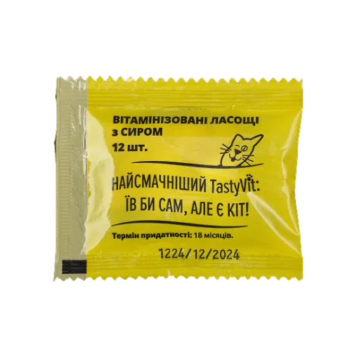 Вітамінізовані ласощі AnimAll TastyVit для котів, з сиром, 600 штук (50 пакетів по 12 штук)