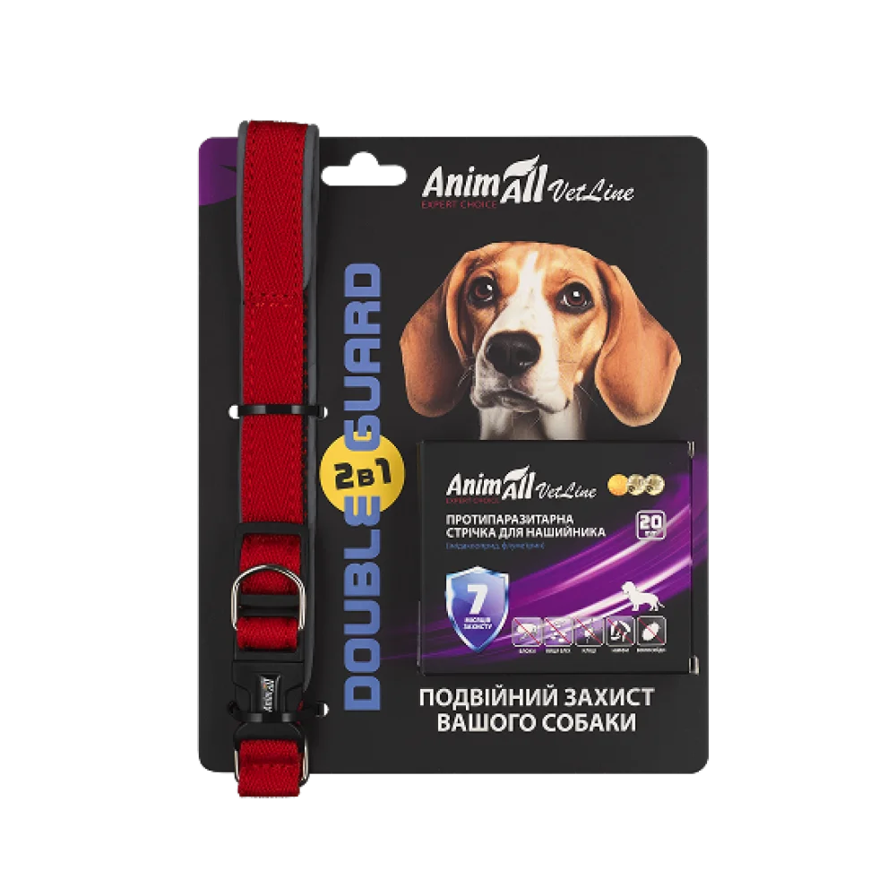 Комплект AnimAll VetLine Double Guard нашийник з протипаразитарною стрічкою, 20 мм, 320 - 400 мм, червоний