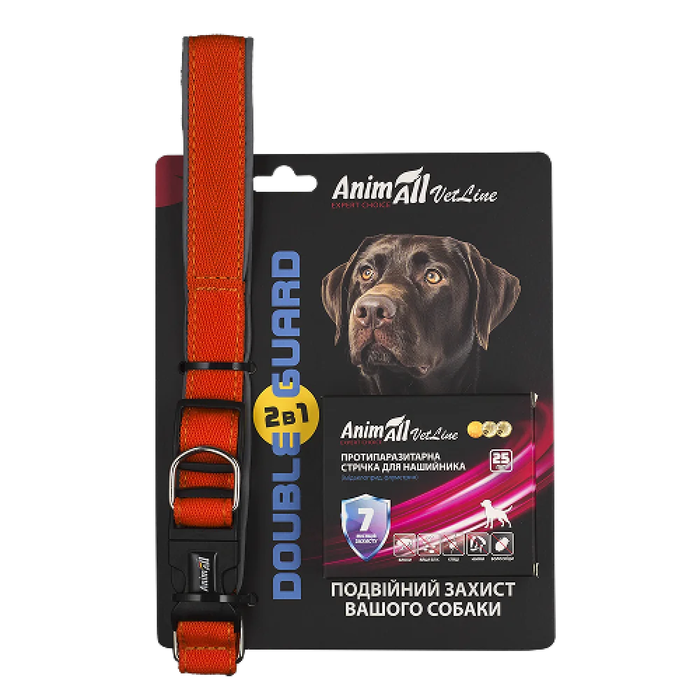 Комплект AnimAll VetLine Double Guard нашийник з протипаразитарною стрічкою, 25 мм, 400 - 500 мм, помаранчевий